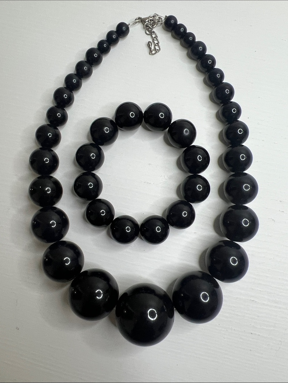Vintage Classic Black Beaded Necklace and Bracelet Set